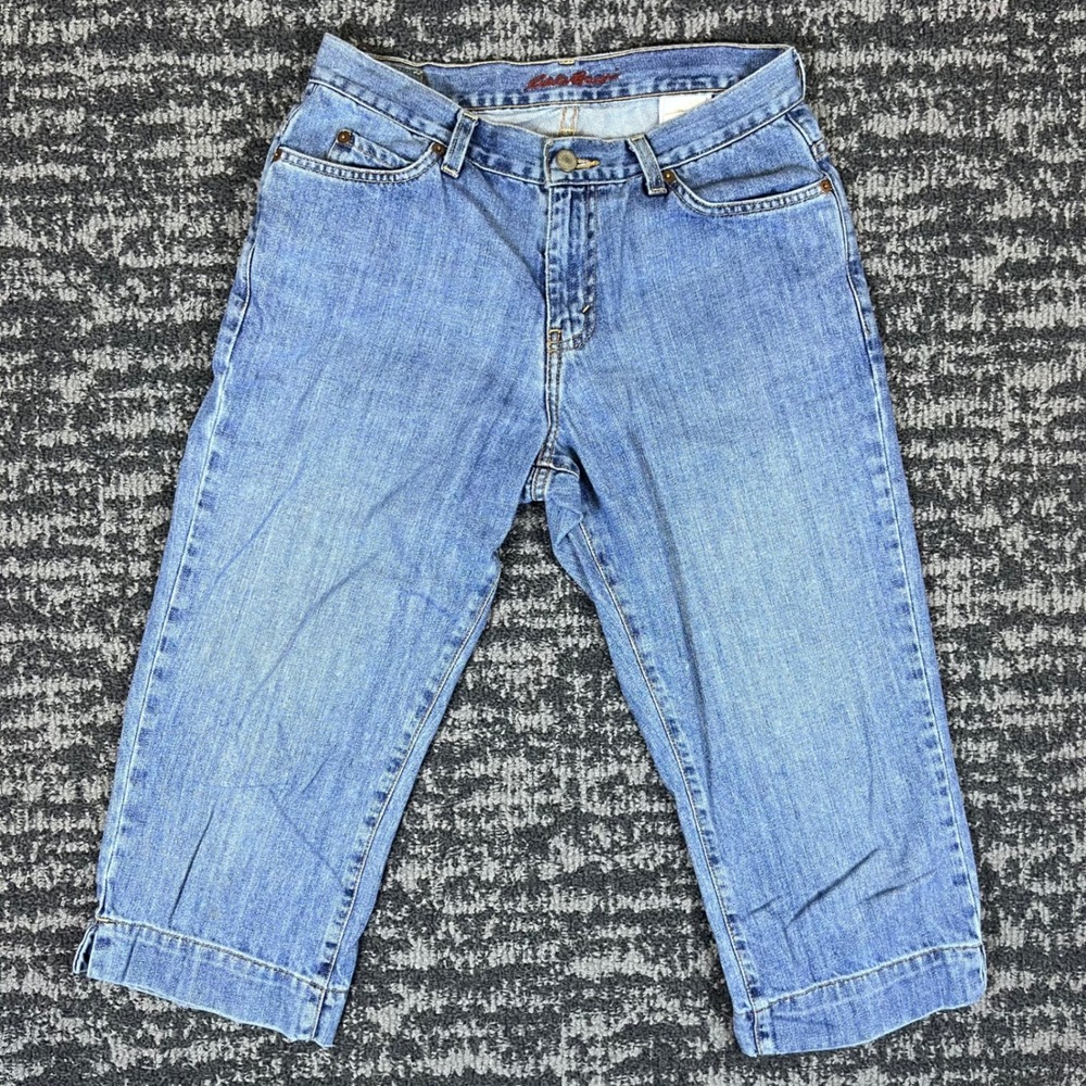 Eddie Bauer Womens Blue Denim Cropped Capri Jeans Medium Wash 100 Cotton Size 8P